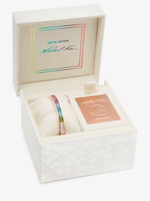 PRIDE Limited-Edition 14K Rose Gold-Plated Rainbow Pavé Logo Bangle image number 3