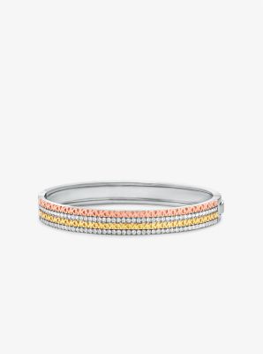 Precious Metal-Plated Sterling Silver Pavé Logo Bangle