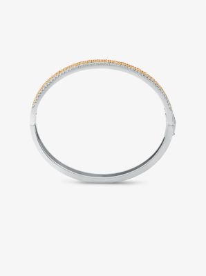 Precious Metal-Plated Sterling Silver Pavé Logo Bangle
