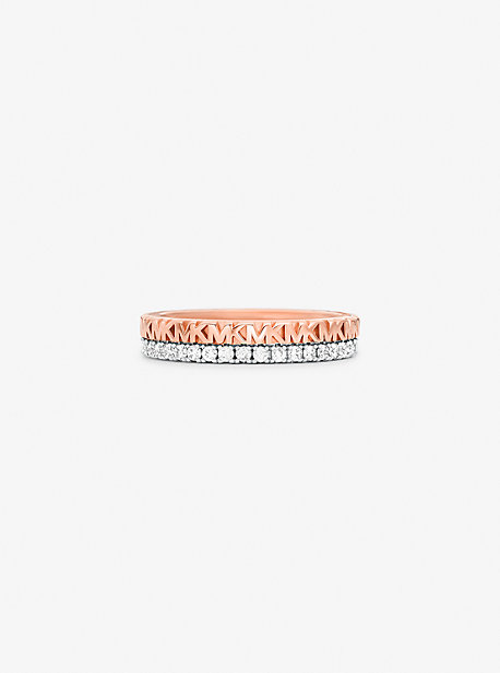 MK Precious Metal-Plated Sterling Silver Pave Logo Ring - Rose Gold - Michael Kors