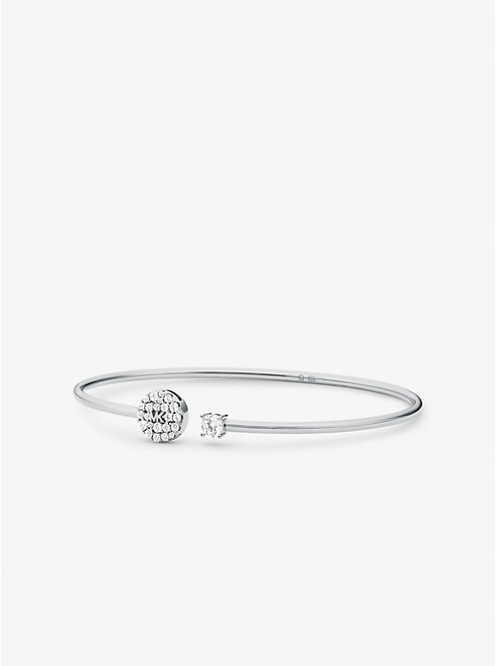 Precious Metal-Plated Sterling Silver Pavé Disc and Stud Bangle Bracelet image number 0