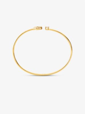 Precious Metal-Plated Sterling Silver Pav&eacute; Disc and Stud Bangle Bracelet