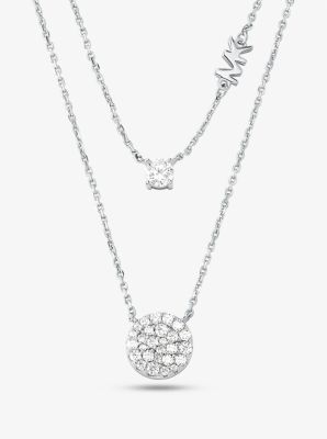 Precious Metal Plated Sterling Silver Pave Disc Layering Necklace