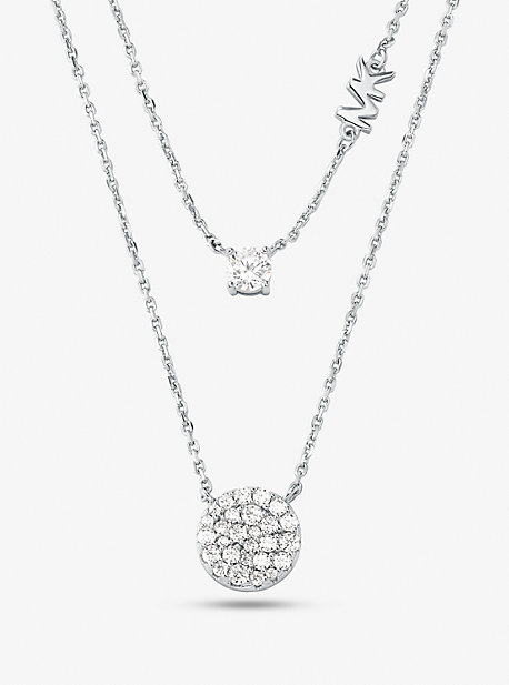 MK Precious Metal-Plated Sterling Silver Pave Disc Layering Necklace - Silver - Michael Kors
