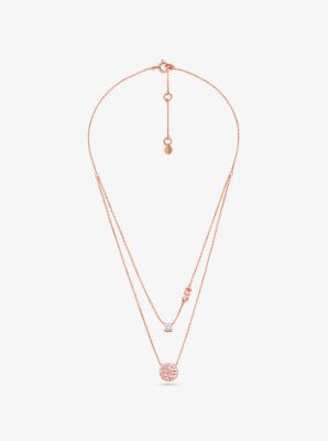 14K Rose Gold-Plated Sterling Silver Pavé Disc Layering Necklace image number 1