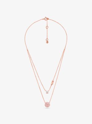 Colar de camadas com disco com incrustações em prata de lei banhado a ouro rosa 14K image number 1