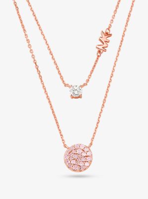 MK 14K Rose Gold-Plated Sterling Silver Pave Disc Layering Necklace - Rose Gold - Michael Kors