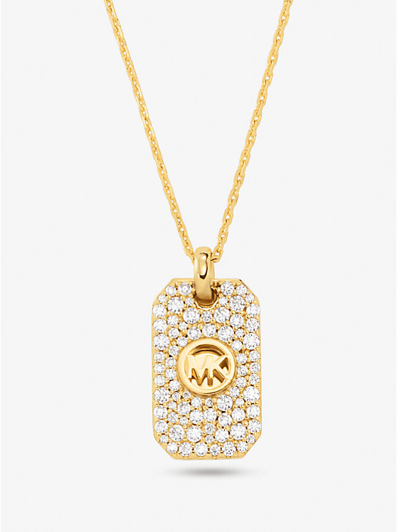 Precious Metal-Plated Sterling Silver Pavé Logo Pendant Necklace image number 0