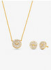 Precious Metal-Plated Sterling Silver Pavé Logo Disc Earrings and Necklace Set image number 0