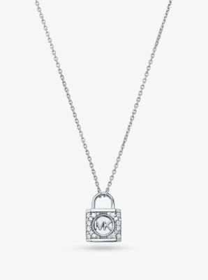 Precious Metal-Plated Sterling Silver Pavé Lock Necklace image number 0