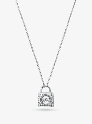 Precious Metal Plated Sterling Silver Pave Lock Necklace