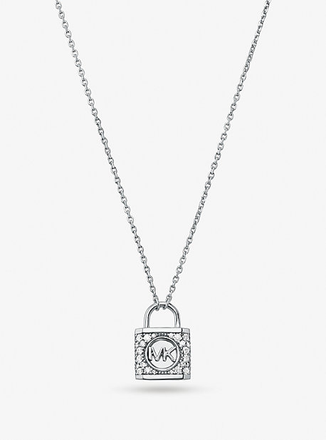 MK Precious Metal-Plated Sterling Silver Pave Lock Necklace - Silver - Michael Kors
