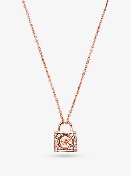MK Precious Metal-Plated Sterling Silver Pave Lock Necklace - Rose Gold - Michael Kors