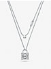 Precious Metal-Plated Sterling Silver Pavé Lock Layered Necklace image number 0
