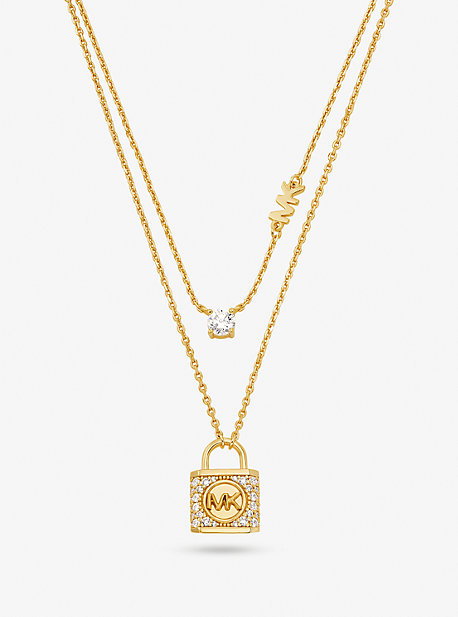 MK Precious Metal-Plated Sterling Silver Pave Lock Layered Necklace - Gold - Michael Kors
