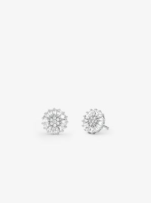 Precious Metal Plated Sterling Silver Pave Stud Earrings