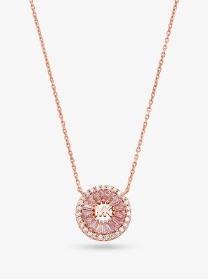 MK Precious Metal-Plated Sterling Silver Pave Halo Necklace - Rose Gold - Michael Kors