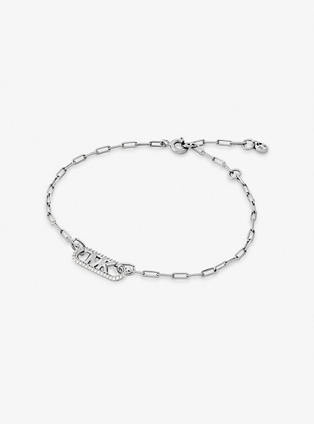 MK Precious Metal-Plated Sterling Silver Pave Empire Logo Chain Link Bracelet - Silver - Michael Kors