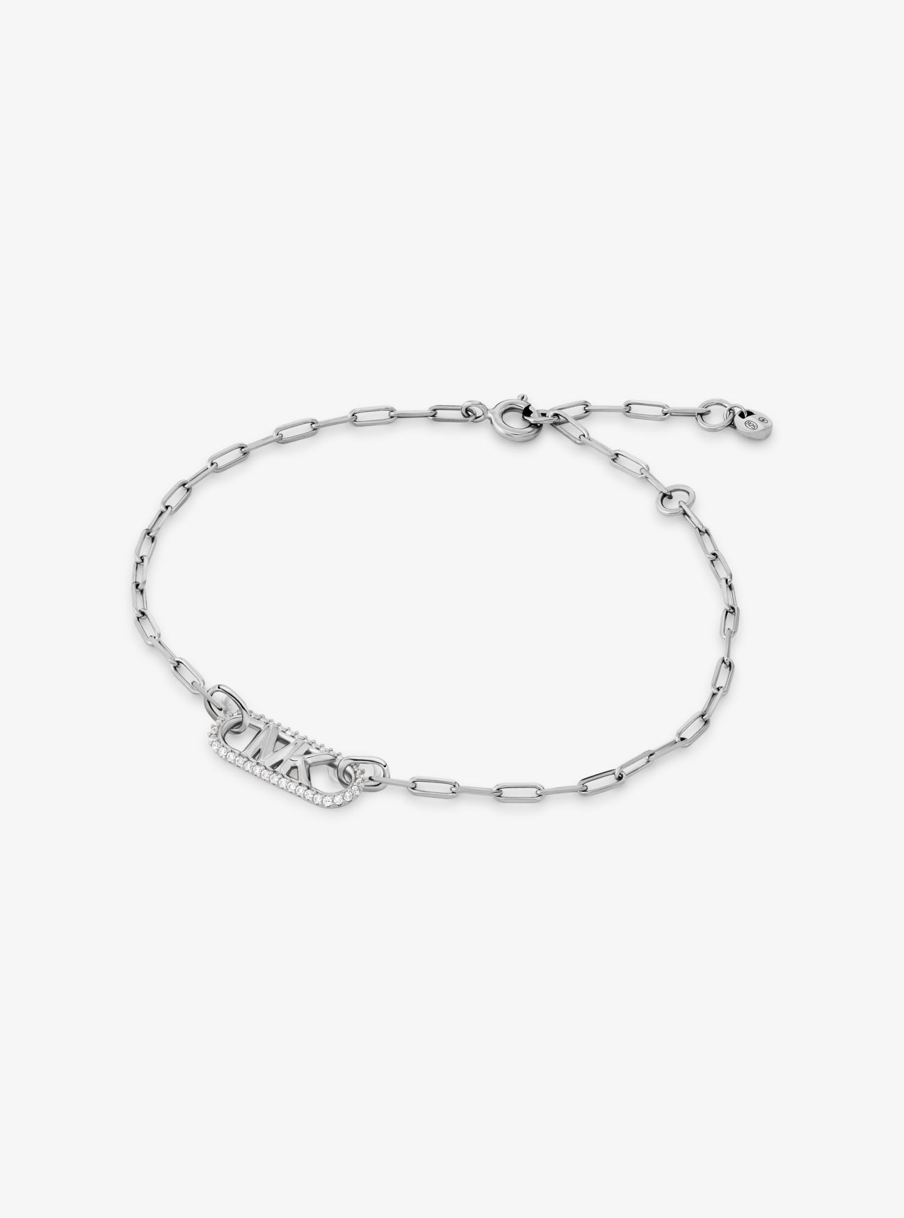 MK Precious Metal-Plated Sterling Silver Pavé Empire Logo Chain Link Bracelet - Silver - Michael Kors