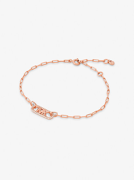 MK Precious Metal-Plated Sterling Silver Pave Empire Logo Chain Link Bracelet - Rose Gold - Michael Kors