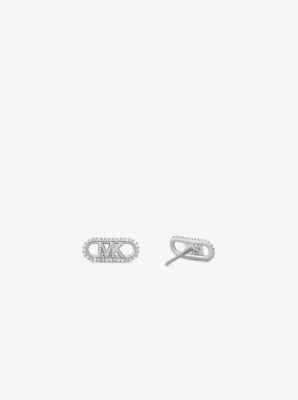 Precious Metal-Plated Sterling Silver Pavé Empire Logo Earrings