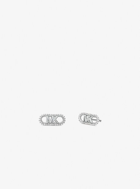 MK Precious Metal-Plated Sterling Silver Pave Empire Logo Earrings - Silver - Michael Kors