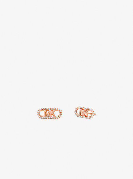 MK Precious Metal-Plated Sterling Silver Pave Empire Logo Earrings - Rose Gold - Michael Kors