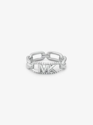 Precious Metal-Plated Sterling Silver Pavé Empire Logo Ring