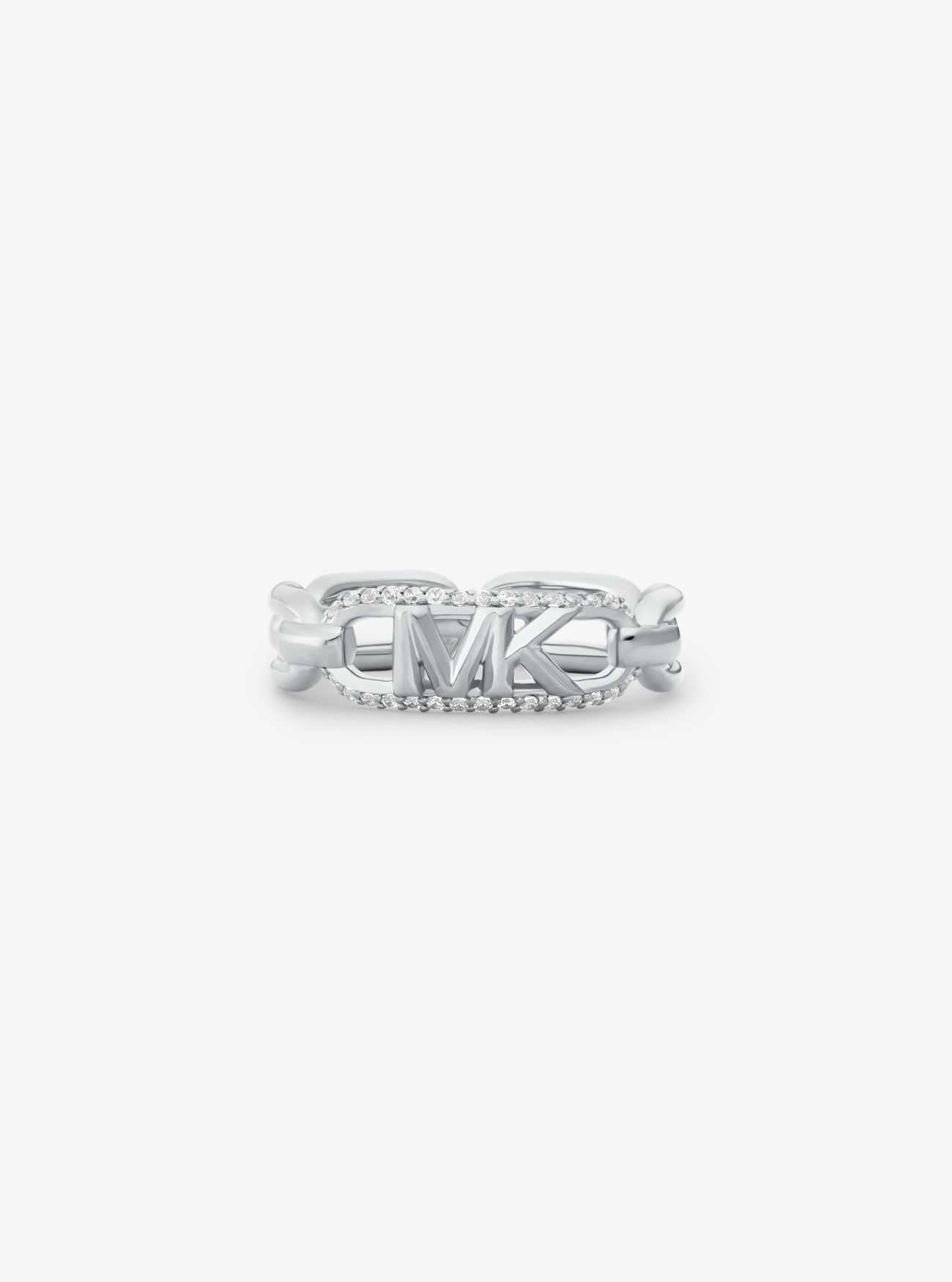 MK Precious Metal-Plated Sterling Silver PavÃ© Empire Logo Ring - Silver - Michael Kors