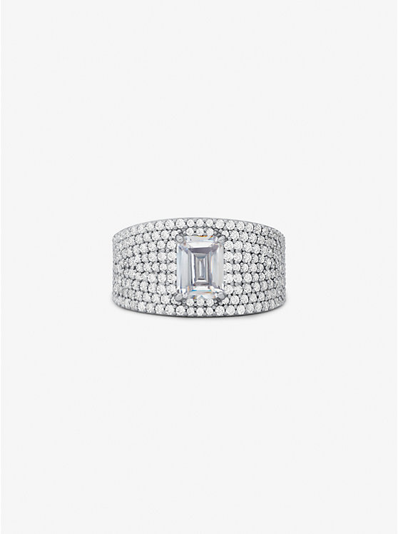 Precious Metal-Plated Sterling Silver Pavé Signet Ring image number 0