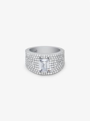 Precious Metal-Plated Sterling Silver Pavé Signet Ring