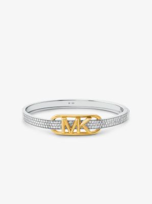 Bracelet rigide à logo Empire en argent sterling plaqué en métal précieux à pierres pavées