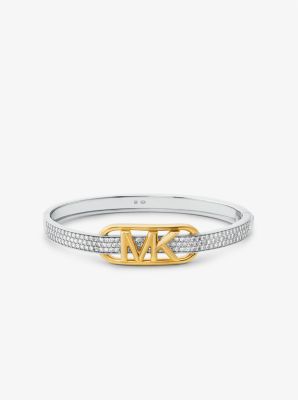 Precious Metal-Plated Sterling Silver Pavé Empire Logo Bangle image number 0