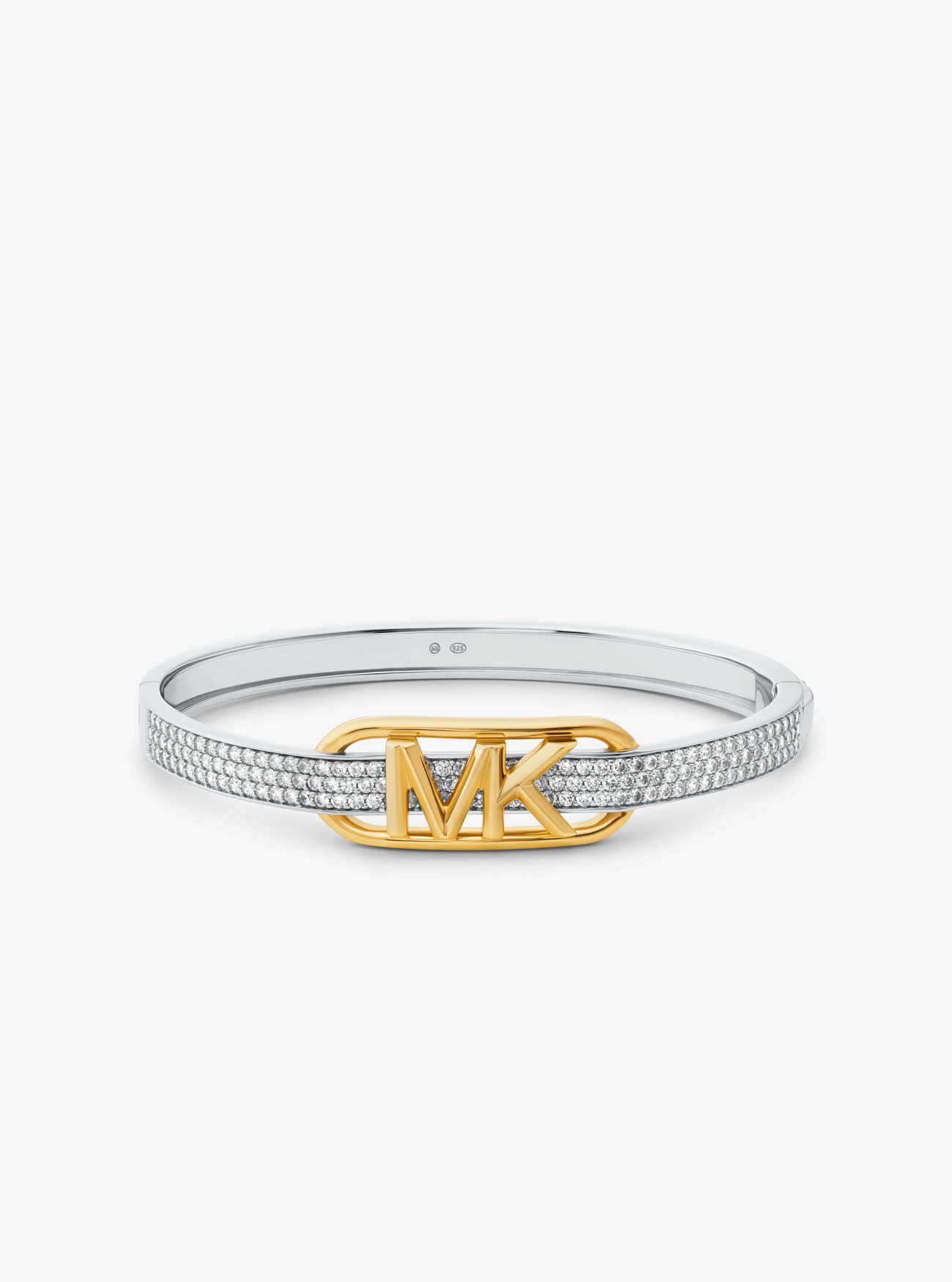 MKPulsera rígida de plata de ley chapada en metal precioso con incrustaciones y logotipo imperio - Plateado - Michael Kors