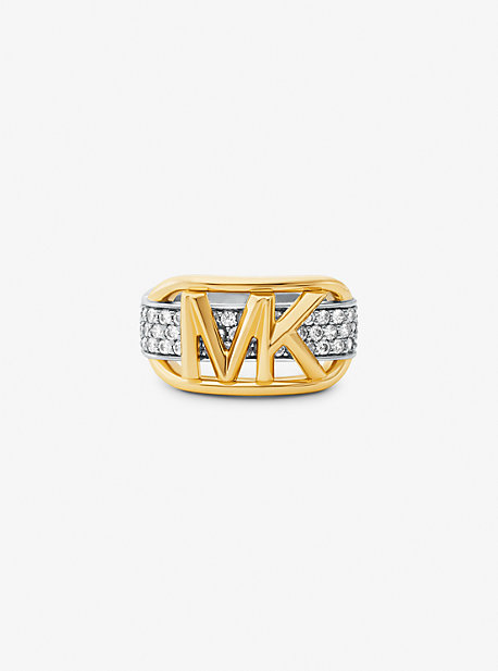MK Precious Metal-Plated Sterling Silver Pave Empire Logo Ring - Two Tone - Michael Kors