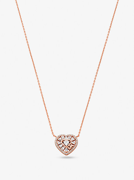 Michael Kors Precious Metal-plated Sterling Silver Pavé Heart Necklace In Rose Gold