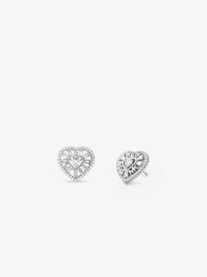 Precious Metal-Plated Sterling Silver Pavé Heart Stud Earrings image number 0
