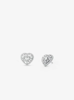 Precious Metal-Plated Sterling Silver Pavé Heart Stud Earrings