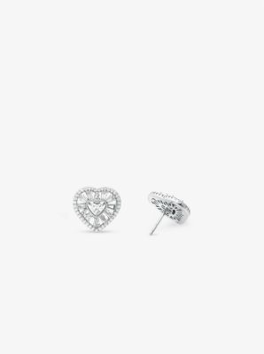 Precious Metal-Plated Sterling Silver Pavé Heart Stud Earrings image number 1