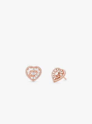 Precious Metal-Plated Sterling Silver Pavé Heart Stud Earrings