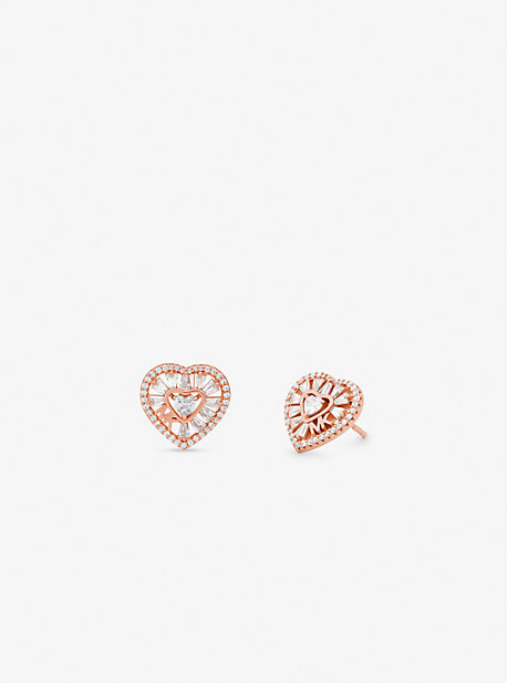Michael Kors Precious Metal-plated Sterling Silver Pavé Heart Stud Earrings In Rose Gold