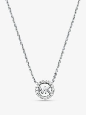 Fulton Precious Metal Plated Sterling Silver Pave Logo Charm Necklace