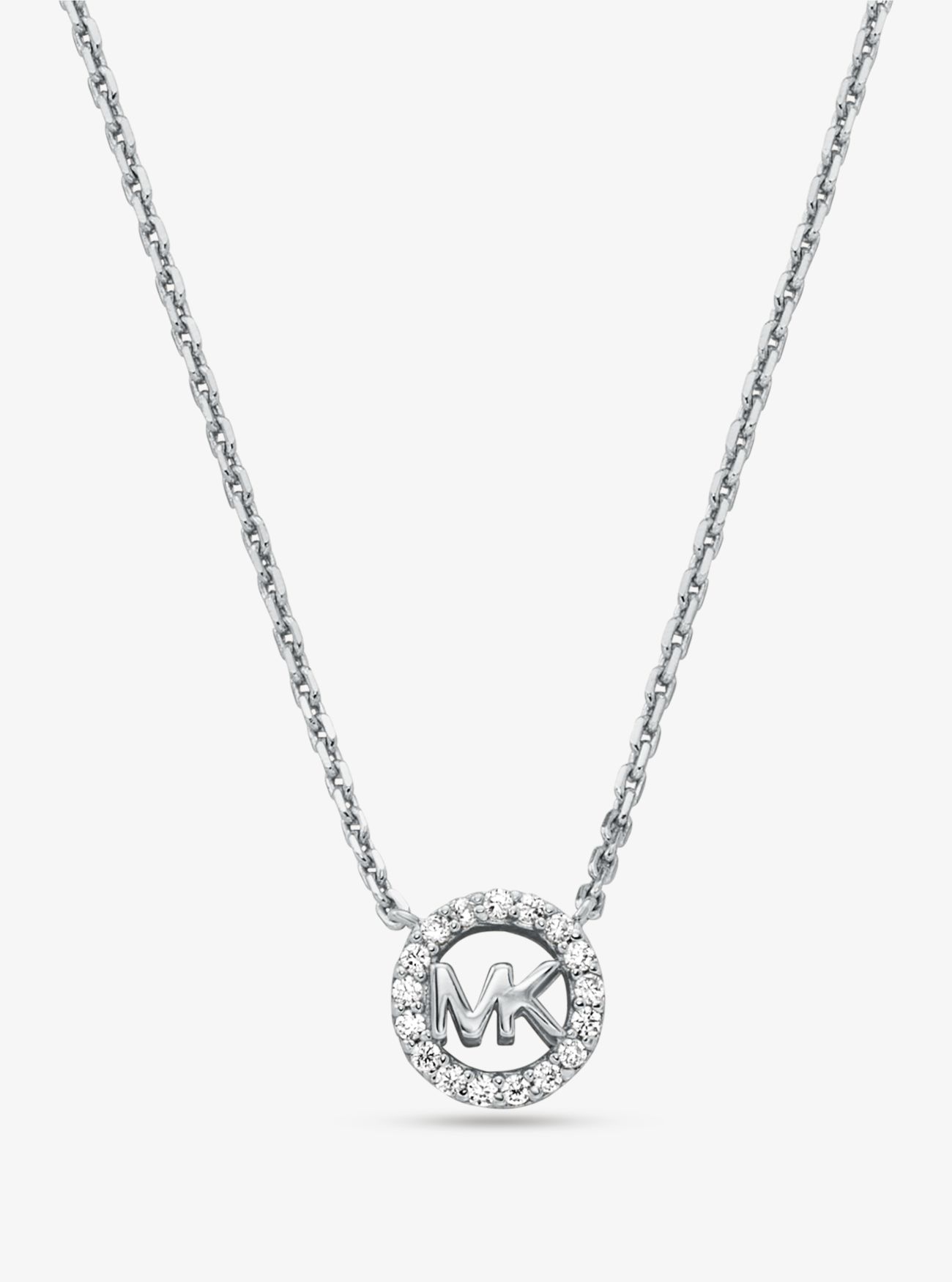 MK Fulton Precious-Metal Plated Sterling Silver PavÃ© Logo Charm Necklace - Silver - Michael Kors