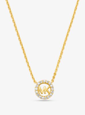 MK Fulton Precious-Metal Plated Sterling Silver Pavé Logo Charm Necklace - Gold - Michael Kors Michael Kors