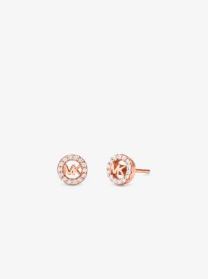 Fulton Precious-Metal Plated Sterling Silver Pavé Logo Charm Stud Earrings