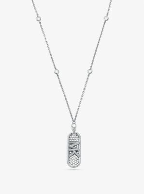 mk collier en argent sterling plaqué en métal précieux à pierres pavées et logo empire - argent - michael kors