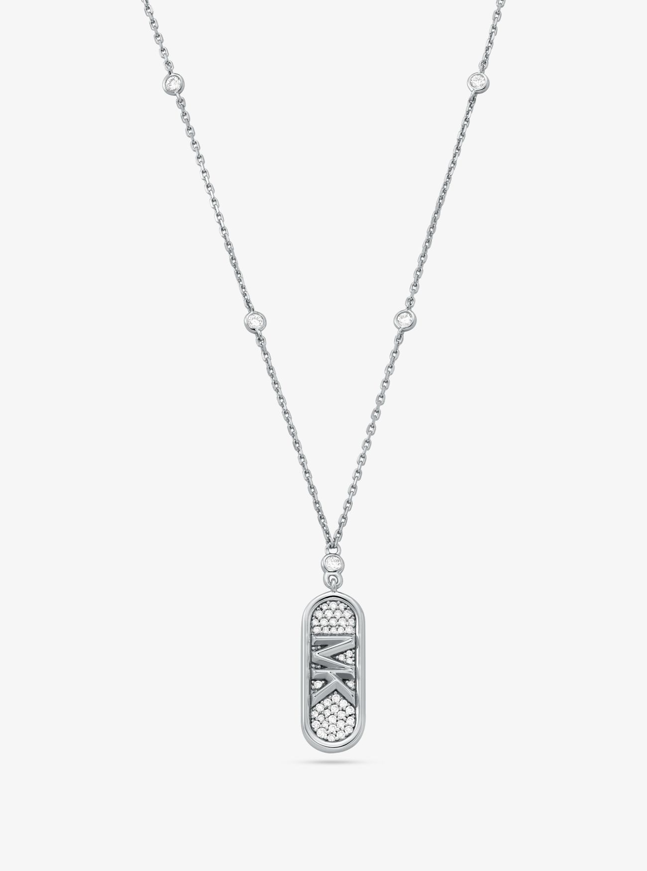 MK PavÃ© Precious Metal-Plated and Sterling Silver Empire Logo Necklace - Silver - Michael Kors