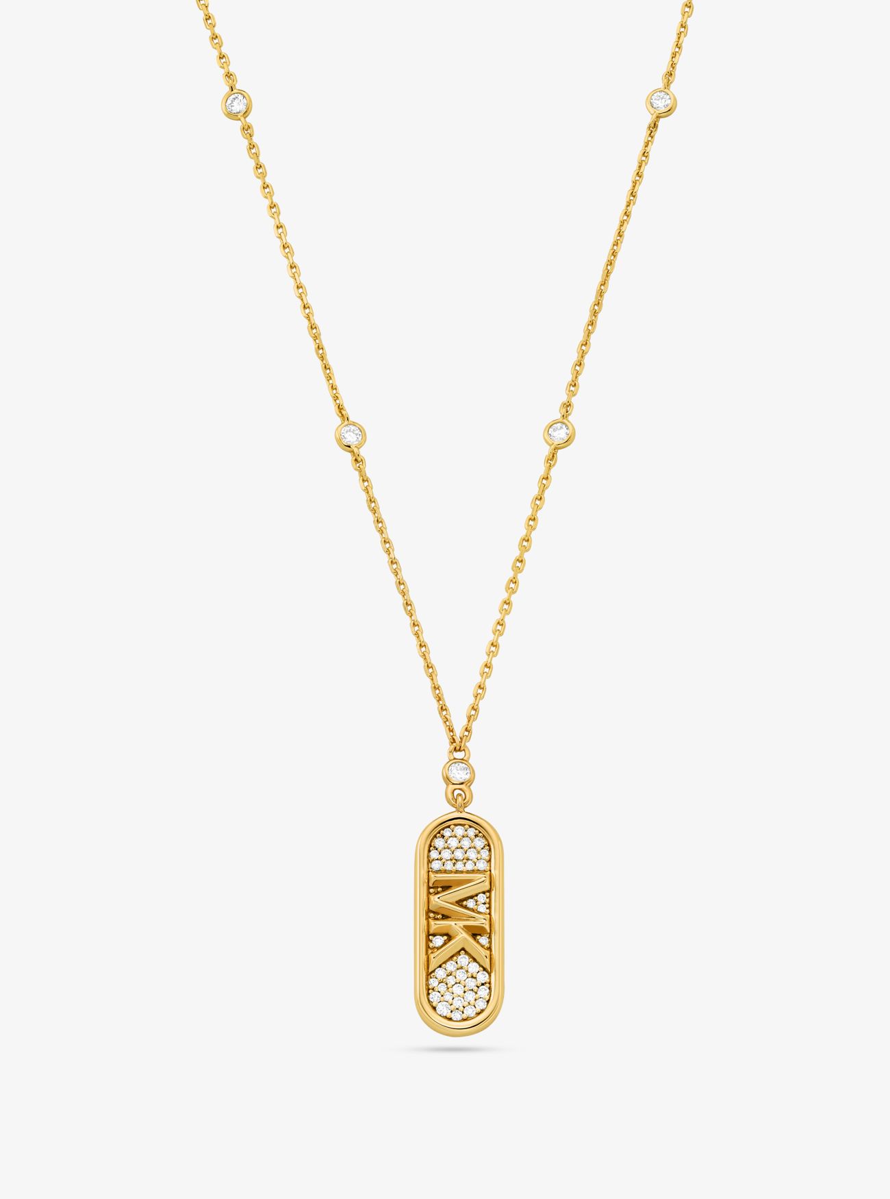 MK Pavé Precious Metal-Plated and Sterling Silver Empire Logo Necklace - Gold - Michael Kors