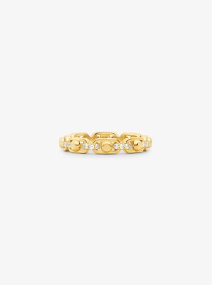 MK Astor Link Small Precious Metal-Plated Sterling Silver Pavé Chain Ring - Gold - Michael Kors Michael Kors