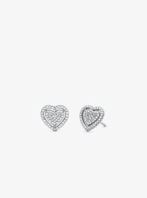 Precious Metal Plated Sterling Silver Pave Heart Earrings